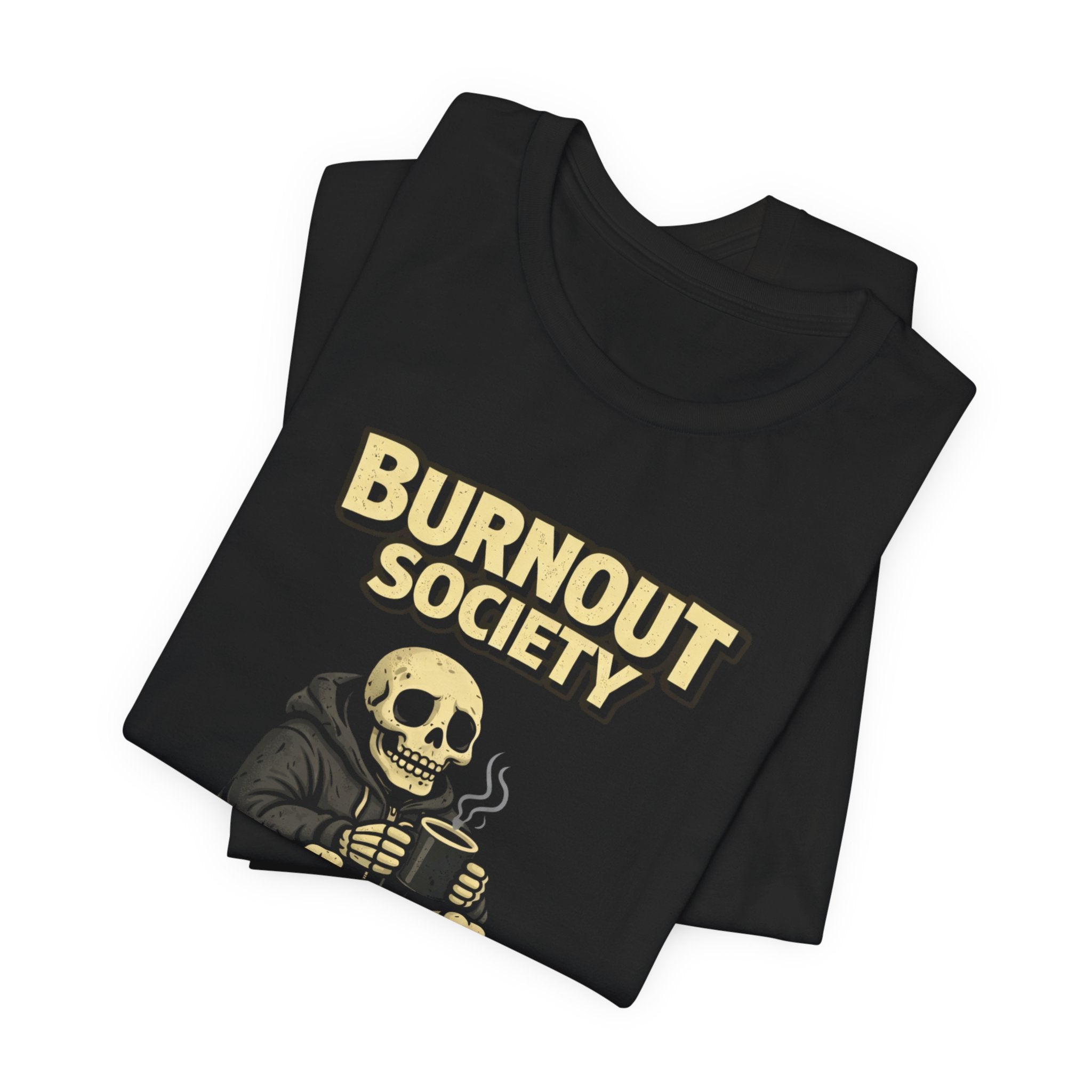 Burnout Society T-Shirt — "Midlife Crisis Department: What Am I Doing" Skull Crew Tee